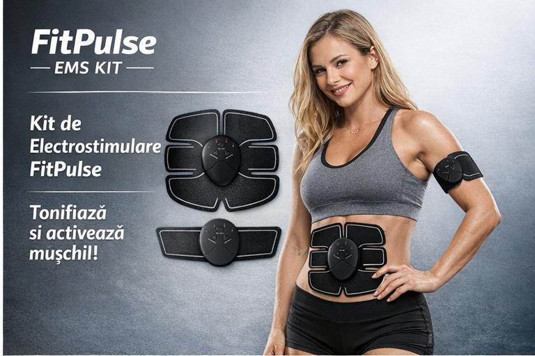FitPulse EMS Kit – Electro-stimulator Abdominal + Pad-uri pentru Brațe/Picioare